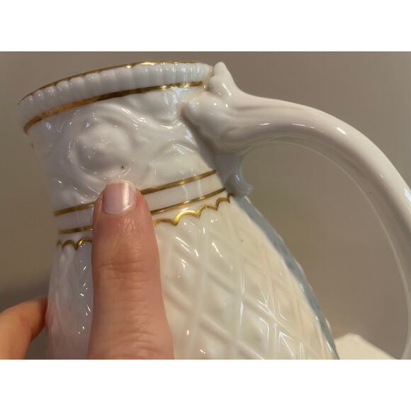 Vintage Ivory, Gold Trim, Porcelain Tall Creamer / Pitcher, Diamond Textured - Picture 13 of 13